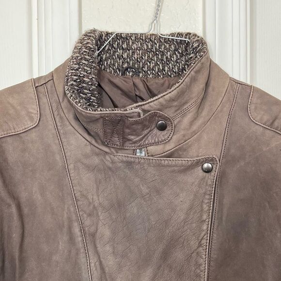 Vintage Laurice 80’s Bomber Jacket Brown Leather Wool Sweater Sleeves Size L - Picture 9 of 15